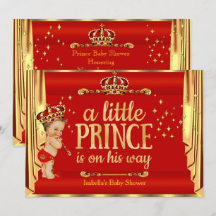 Royal Red Gold Drapes Prince Baby Shower Brunette Invitation