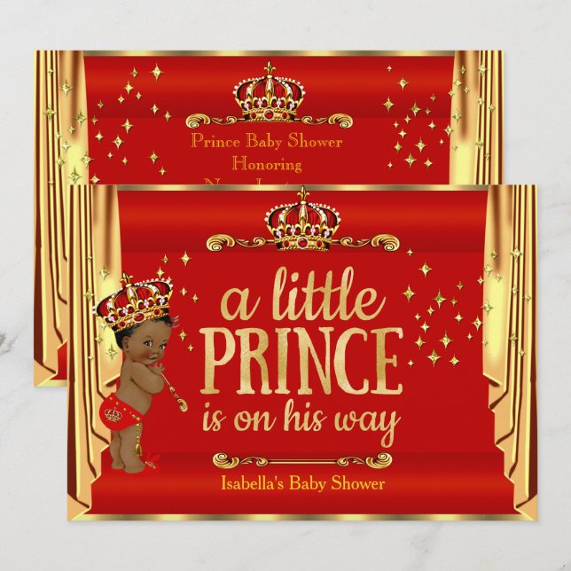 Royal Red Gold Drapes Prince Baby Shower Ethnic Invitation (Front/Back)