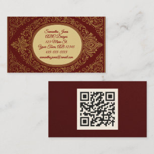Royal Red & Gold Embossed QR Code Business Cards