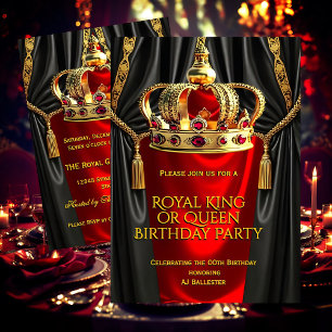 Royal Red Gold King Queen Crown Birthday Party Invitation