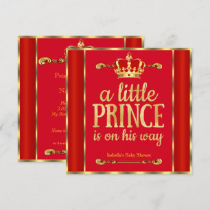 Royal Red Gold Prince is on his way Baby Shower Invitation