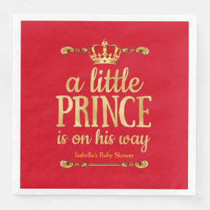 Royal Red Gold Prince On His Way Baby Shower Napkin