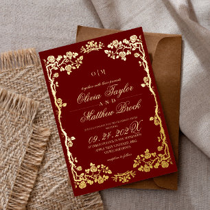 Royal Red Gold Rose Flowers The Wedding of