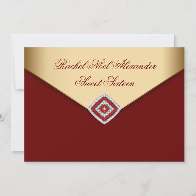 Royal Red Gold Sweet Sixteen Invitation (Front)