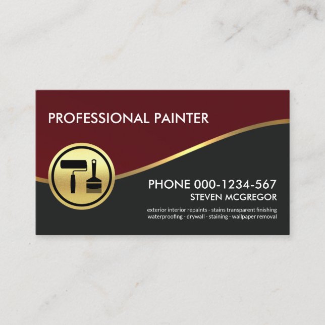 Royal Red Gold Wave Painting Service Business Card (Front)