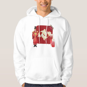 Royal Red Hanbok Man & Koi Fish Art Hoodie