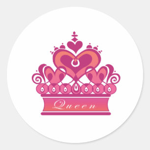 Royal Red Pink Queen's Heart Crown Classic Round Sticker