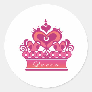 Royal Red Pink Queen's Heart Crown Classic Round Sticker