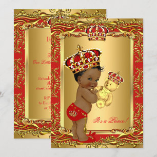 Royal Red Prince Crown Baby Shower Bear Ethnic Invitation