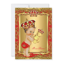 Royal Red Prince Crown Baby Shower Bear