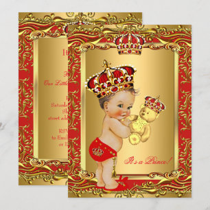 Royal Red Prince Crown Baby Shower Bear Invitation