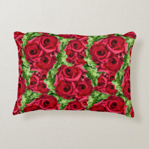 Royal Red Roses Regal Romance Crimson Lush Flowers Decorative Cushion