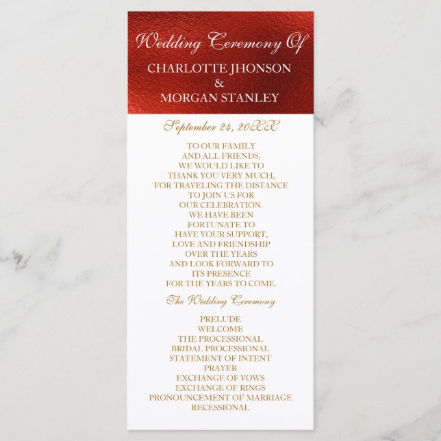 Royal Red Shiny White Wedding Program Programme (Front)