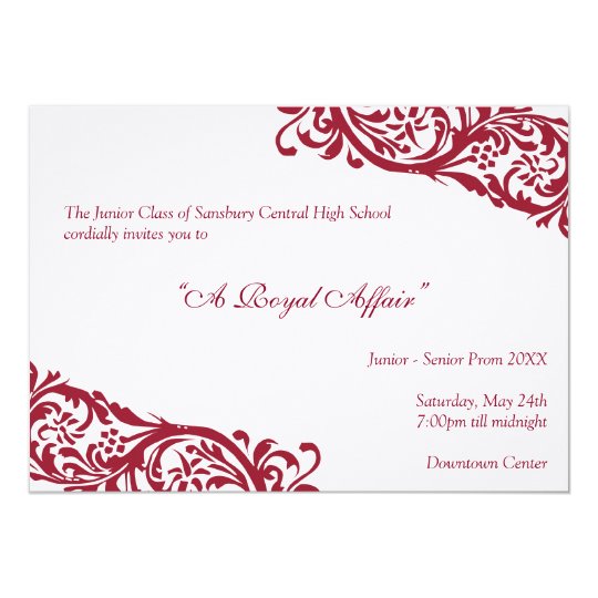 Royal red traditional junior formals senior prom card