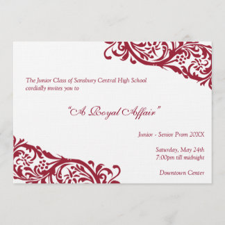 Royal red traditional junior formals senior prom invitation