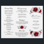 Royal Red White Silver Floral Wedding Program<br><div class="desc">Elegant royal red white silver theme wedding tri fold program featuring elegant bouquet of royal ruby red,  crimson,  silver,  pure white colour rose flowers buds and eucalyptus leaves. Please contact me for any help in customisation or if you need any other product with this design.</div>