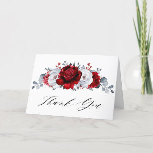 Royal Red White Silver Metallic  Bridal Shower Thank You Card