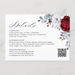 Royal Red White Silver Metallic Floral Wedding  Enclosure Card