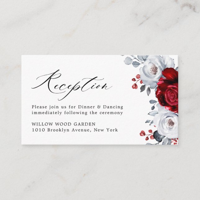 Royal Red White Silver Metallic Floral Wedding Enclosure Card (Front)
