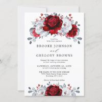 Royal Red White Silver Metallic Floral Wedding