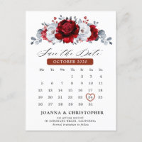 Royal Red White Silver Metallic Save the Date