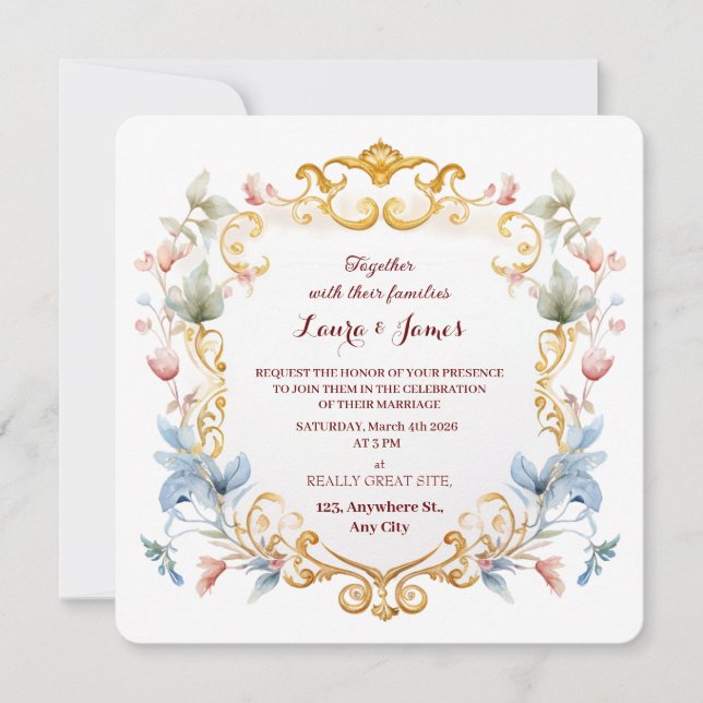 Royal Regal Gold Elegant Floral Flourish Wedding Invitation (Front)