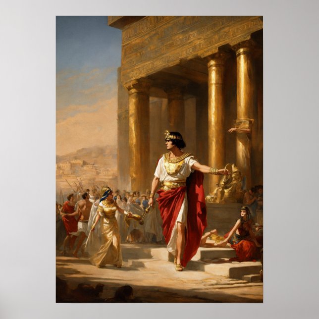 Royal Relaxation: Cleopatra with Twins Painting Poster (Front)