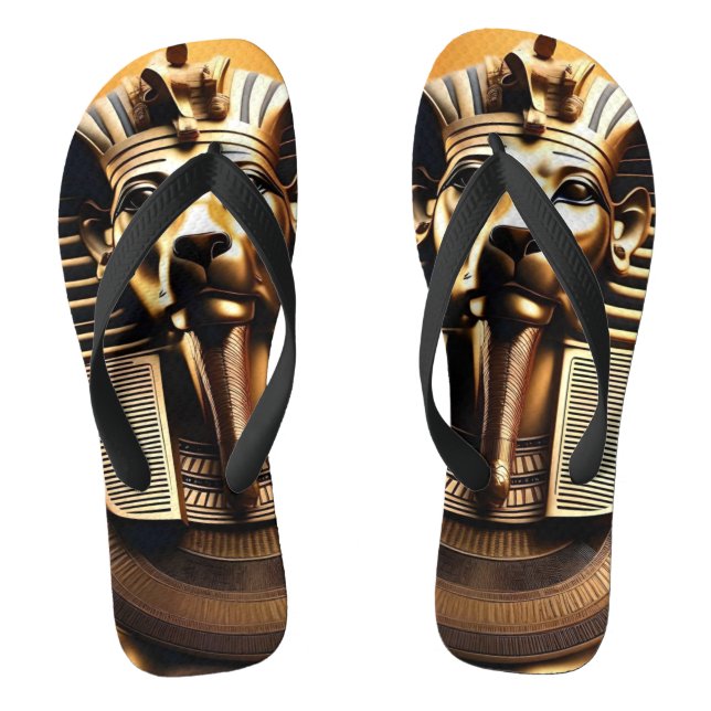 **"Royal Roar: The Golden Pharaoh Lion"** Flip Flops (Footbed)