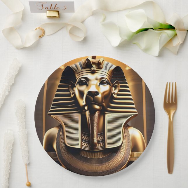 **"Royal Roar: The Golden Pharaoh Lion"** Paper Plate (Wedding)