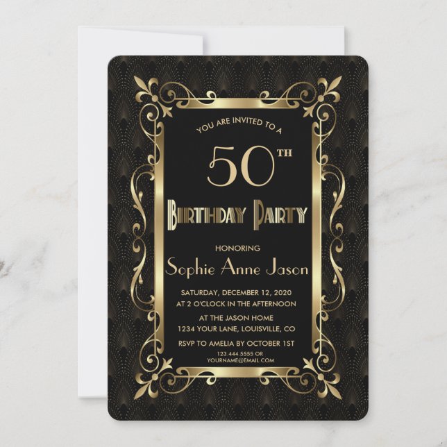 Royal Roaring 20s Gold Art Dec Birthday Party Invitation (Front)