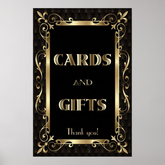 Royal Roaring 20s Gold Art Deco Cards & Gifts Sign (Front)