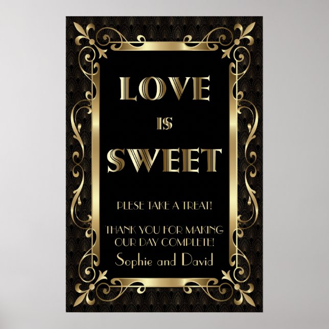 Royal Roaring 20s Gold Art Deco Love is Sweet Poster (Front)