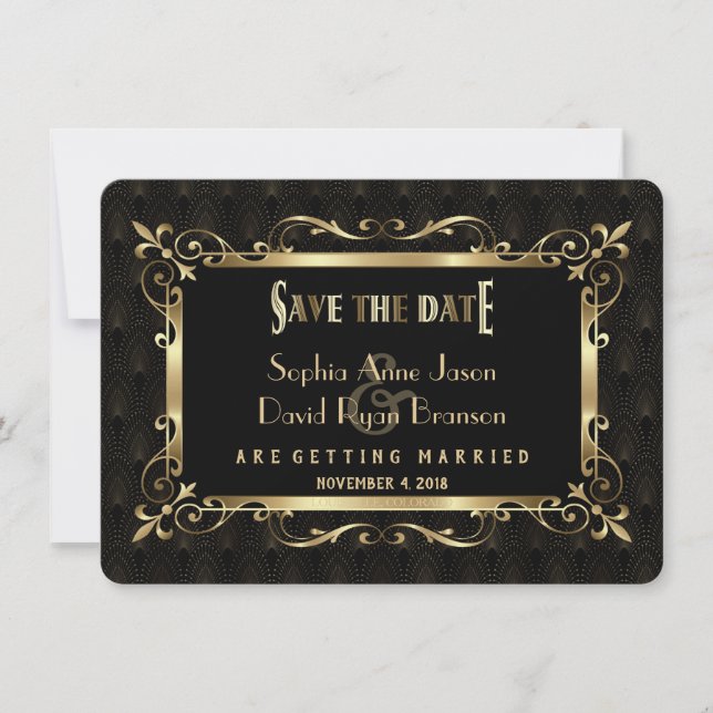 Royal Roaring 20s Gold Art Deco Save The Date (Front)
