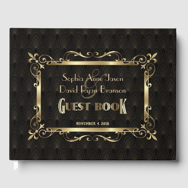 Royal Roaring 20s Gold Art Deco Wedding Guest Book (Front)