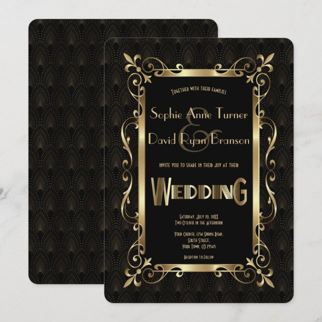 Royal Roaring 20s Gold Art Deco Wedding Invitation (Front/Back)