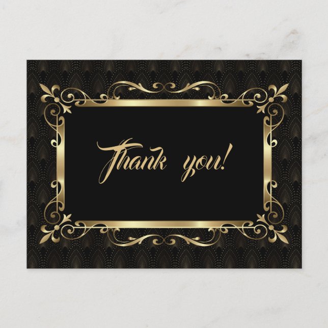 Royal Roaring 20s Gold Art Deco Wedding Thank You Postcard (Front)