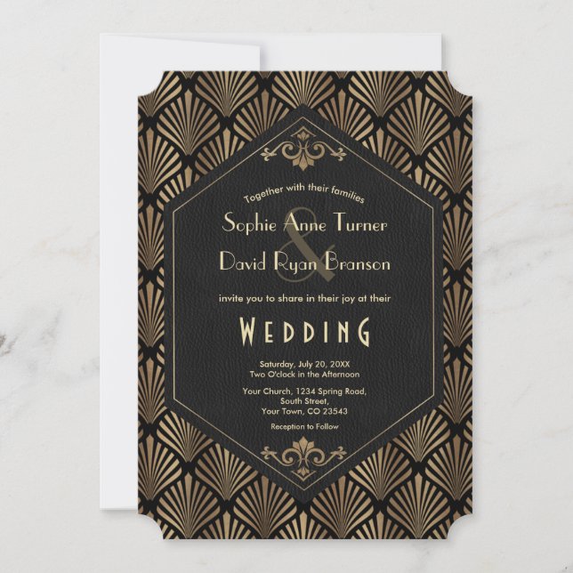 Royal Roaring 20's Gold Black Great Gatsby Wedding Invitation (Front)