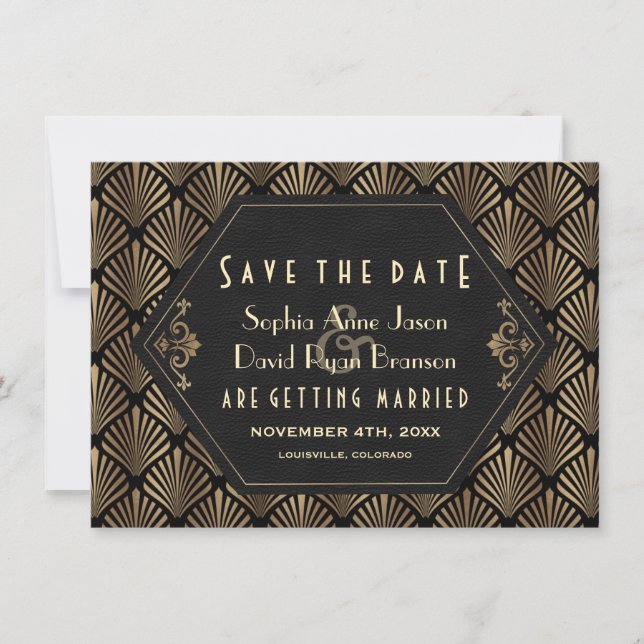 Royal Roaring 20's Gold Black Great Gatsby Wedding Save The Date (Front)