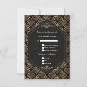 Royal Roaring 20's Gold Black Great Wedding RSVP Card