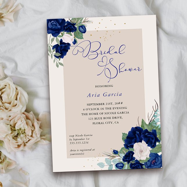 Royal Rose Blue Ivory Floral Bridal Shower Invitation (Bridal Shower from my Royal Roses collection)