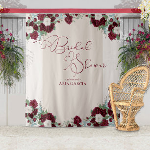 Royal Rose Burgundy Floral Bridal Shower Backdrop Tapestry