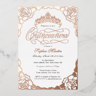 Royal Rose Gold Elegant Script Quinceanera 