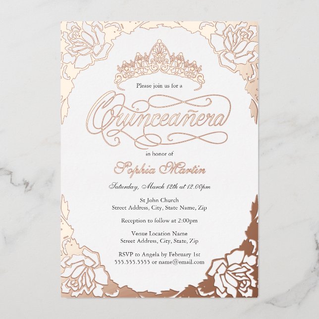 Royal Rose Gold Elegant Script Quinceanera  (Front)