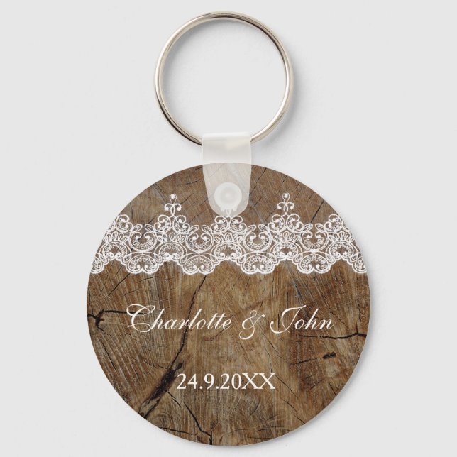Royal Rustic Chic Save The Date Key Round Gift Ring (Front)