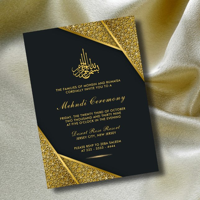 Royal & Rustic Gold Elegant Luxury Islamic Mehndi Invitation (Creator Uploaded)