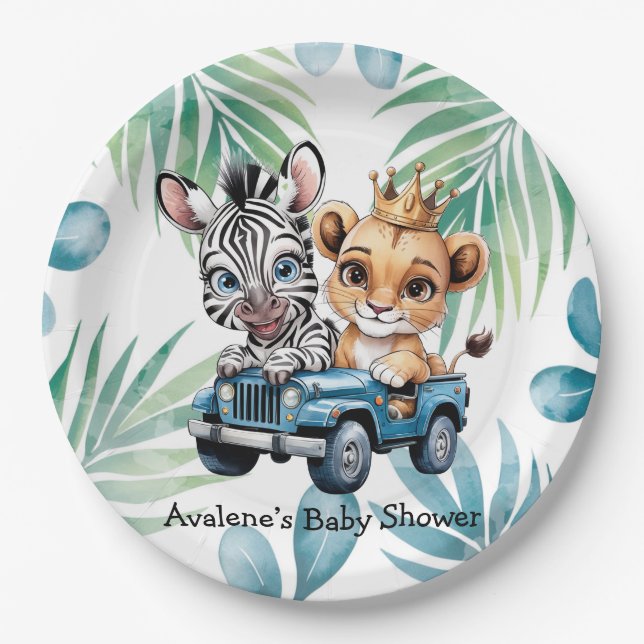 Royal Safari Ride Boy Baby Shower Paper Plate (Front)