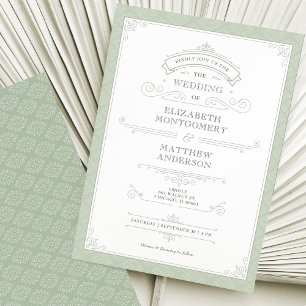 Royal Sage Green Vintage Retro Wedding Invitation