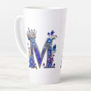 Royal Sapphire Crystal M Crown Monogram Latte Mug