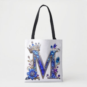 Royal Sapphire Crystal M Crown Monogram Tote Bag