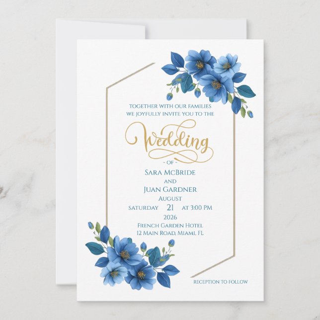 Royal Sapphire Floral Wedding Invitation (Front)